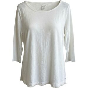 Talbots Woman White 100% Cotton Slub Knit Fringe Hem 3/4 Sleeve Top 3X